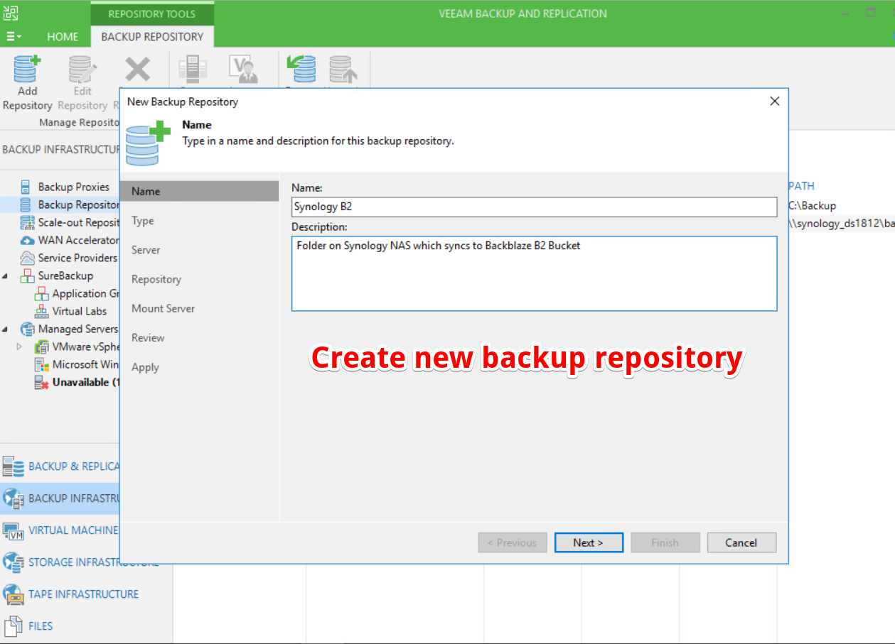 Создание backup. Репозиторий Synology. Repository Veeam. Veeam Backup & Replication 11a. Synology Backup Windows.